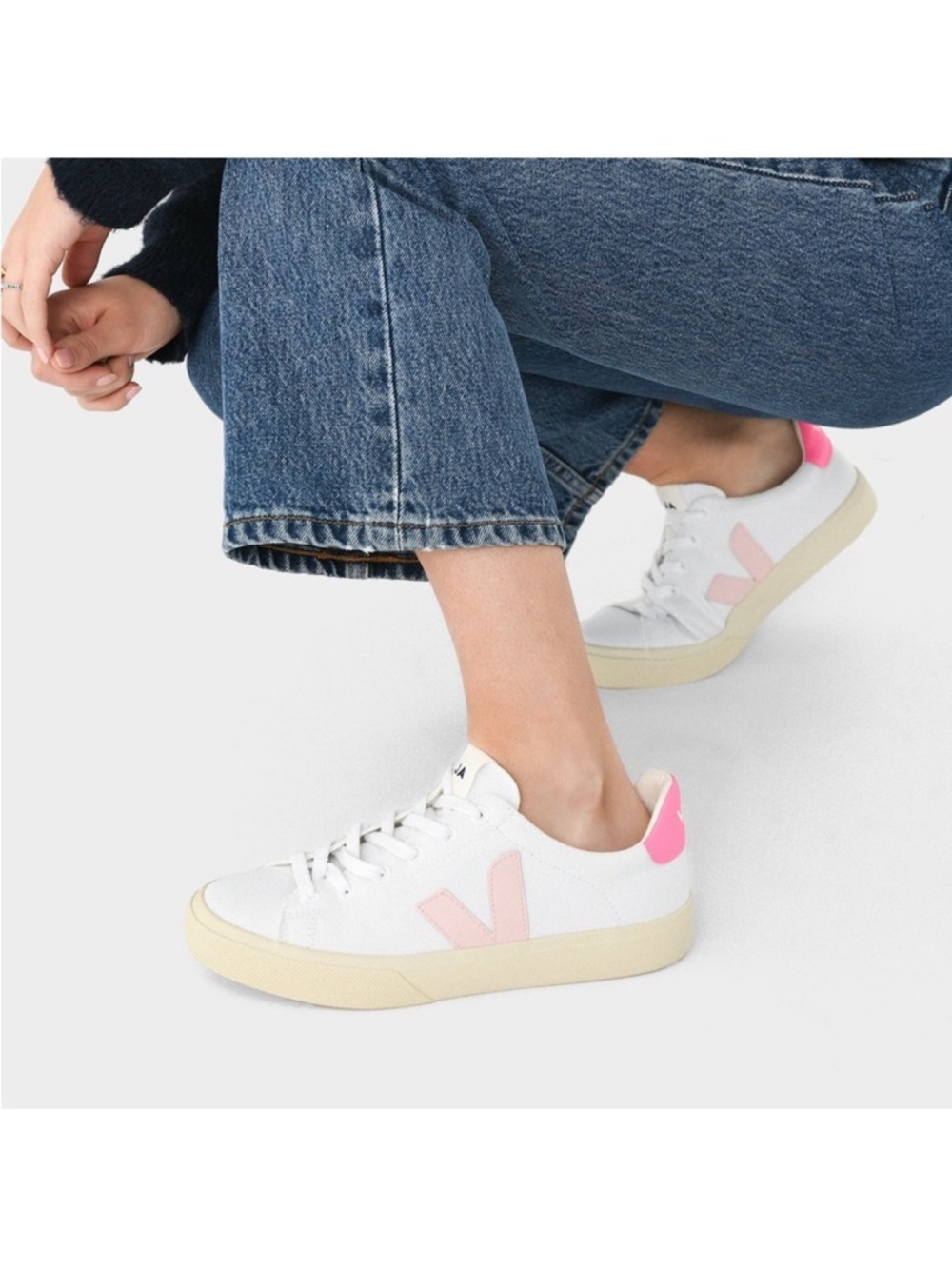Veja Women's White Sneakers with Pink Accents